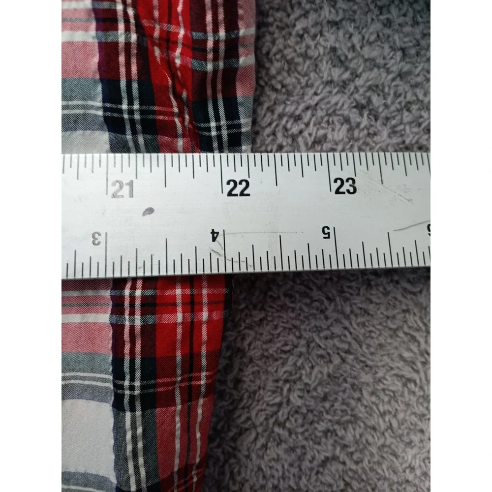 Old Navy Women's Plaid Blouse Size L Red White V-Neck‎ Long Sleeve Cottage Core
